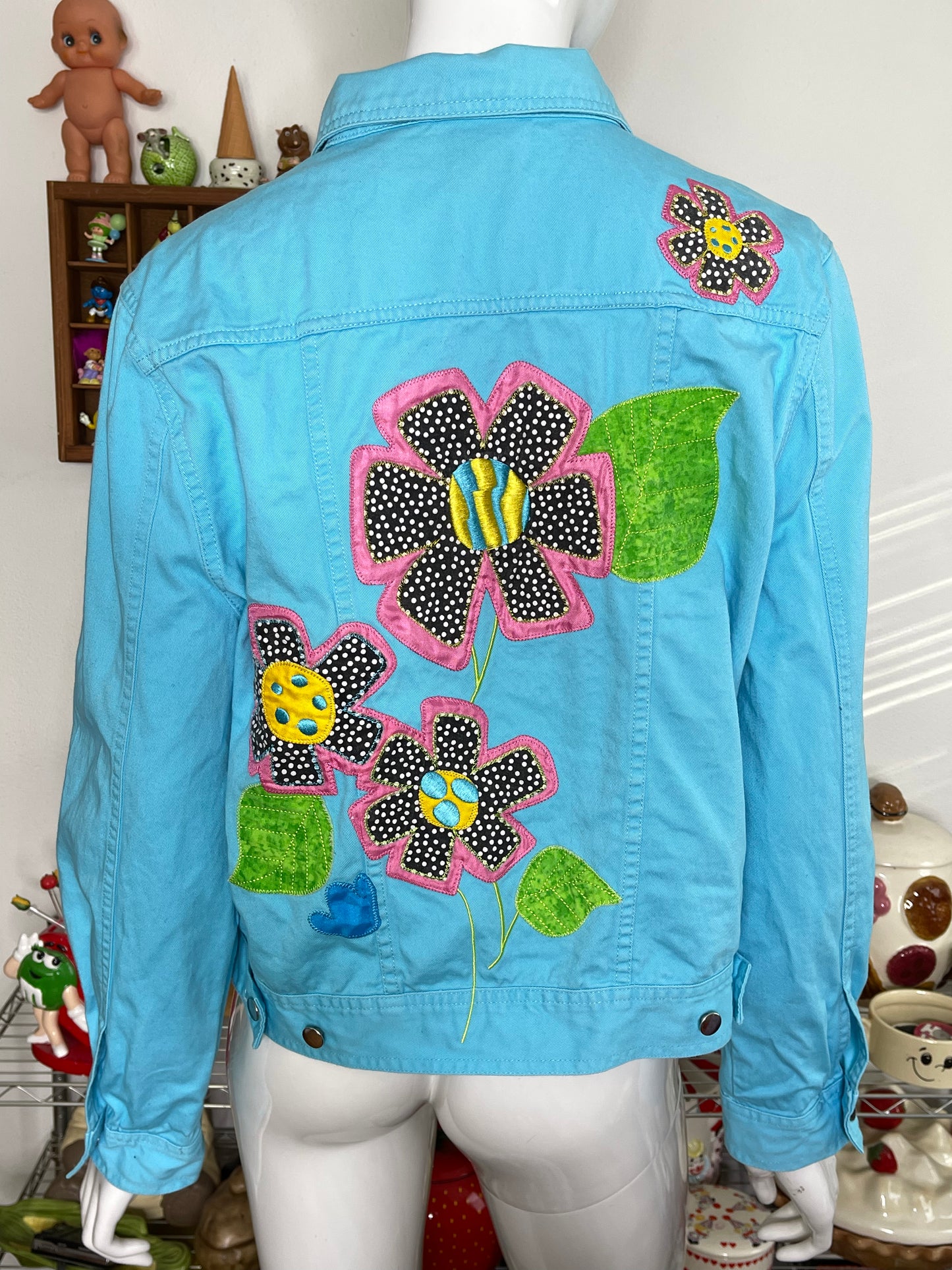 2000s Floral Polka Dot Funky Light Weight Jacket Sz M