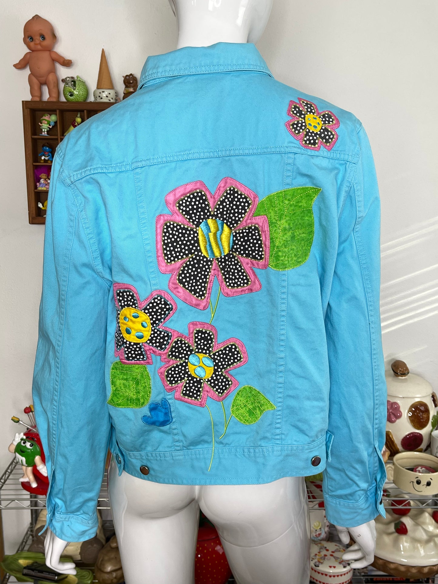 2000s Floral Polka Dot Funky Light Weight Jacket Sz M