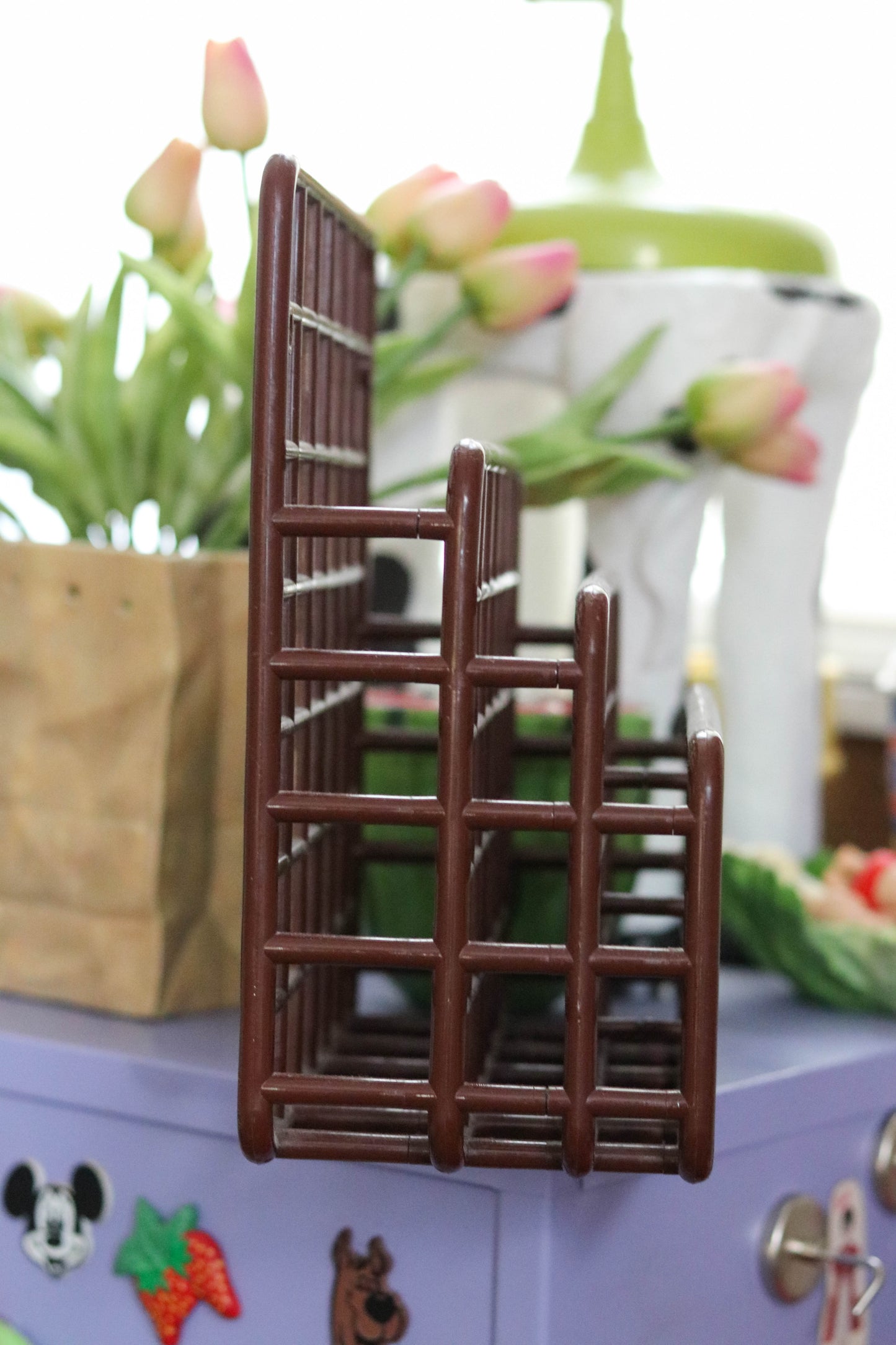 Vintage 80s Chocolate Brown Yaffa Plastic Wall Organizer