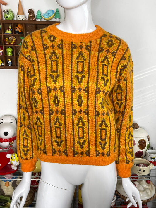 Vintage 90s Retro Geometric Pattern Mohair Blend Knit Sweater Sz M