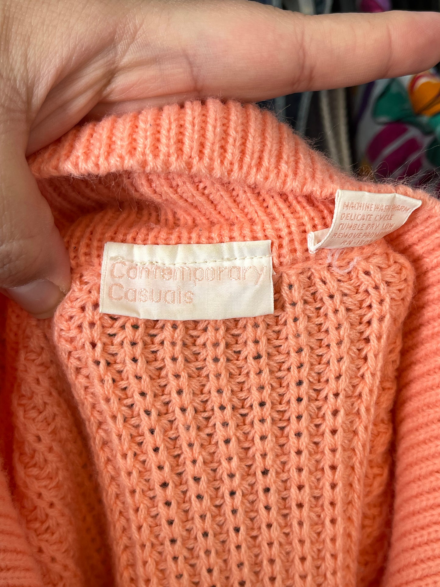Vintage 90s Peachy Coral Collared Oversized Knit Sweater Sz M