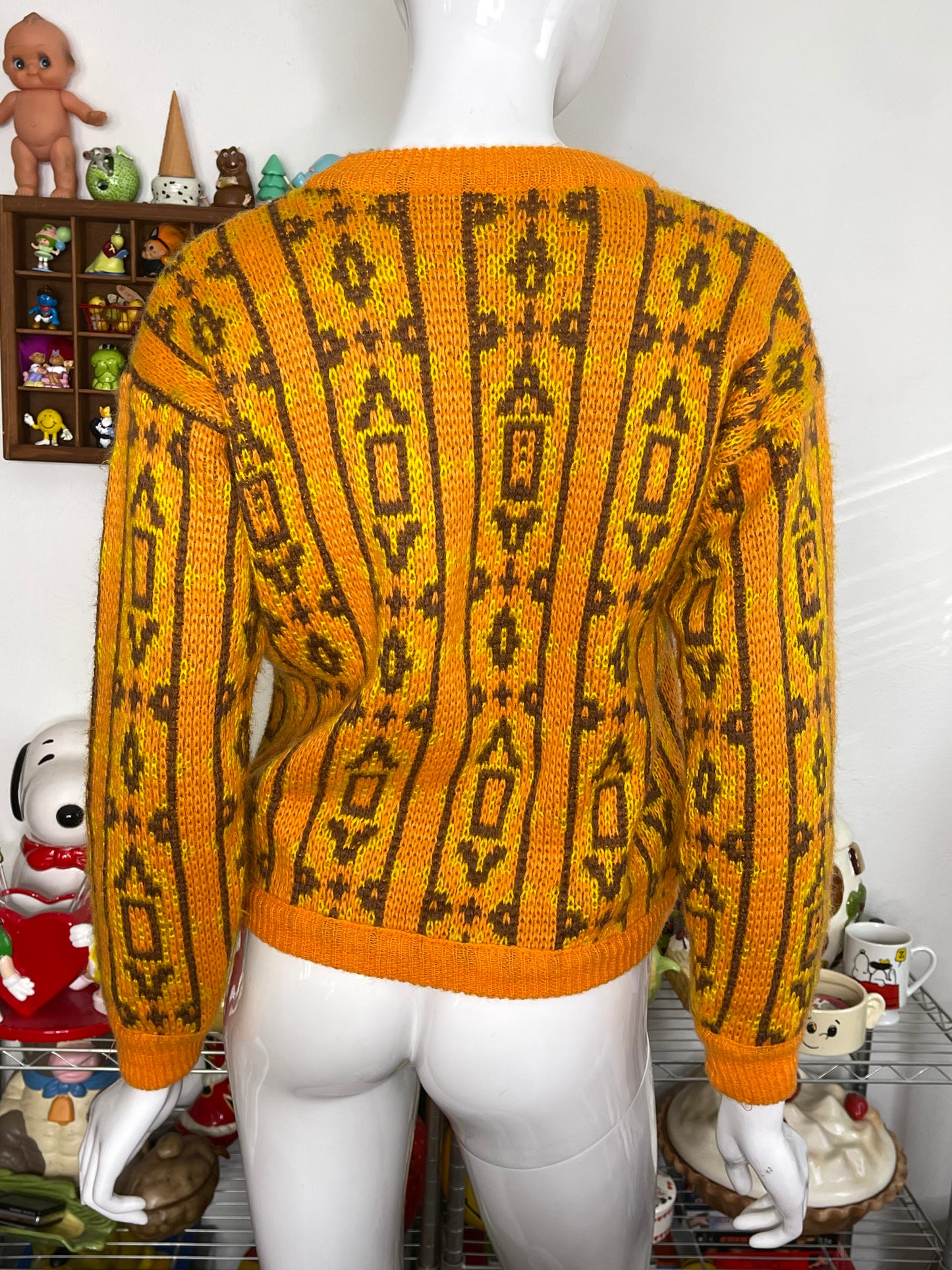 Vintage 90s Retro Geometric Pattern Mohair Blend Knit Sweater Sz M
