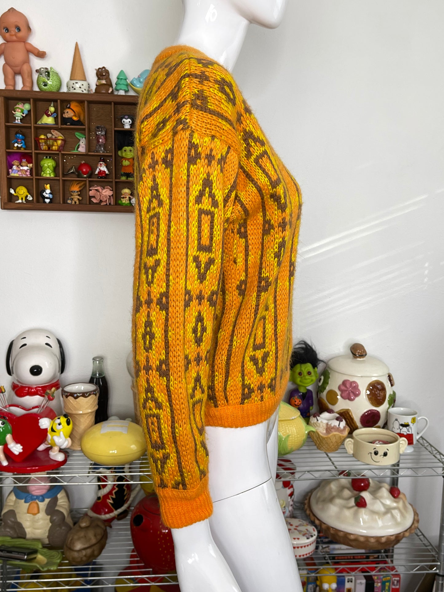 Vintage 90s Retro Geometric Pattern Mohair Blend Knit Sweater Sz M