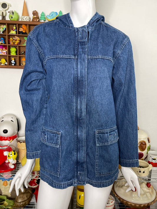 90s Denim Jean Jacket With Hood Sz M