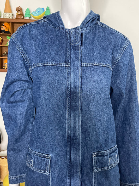 90s Denim Jean Jacket With Hood Sz M