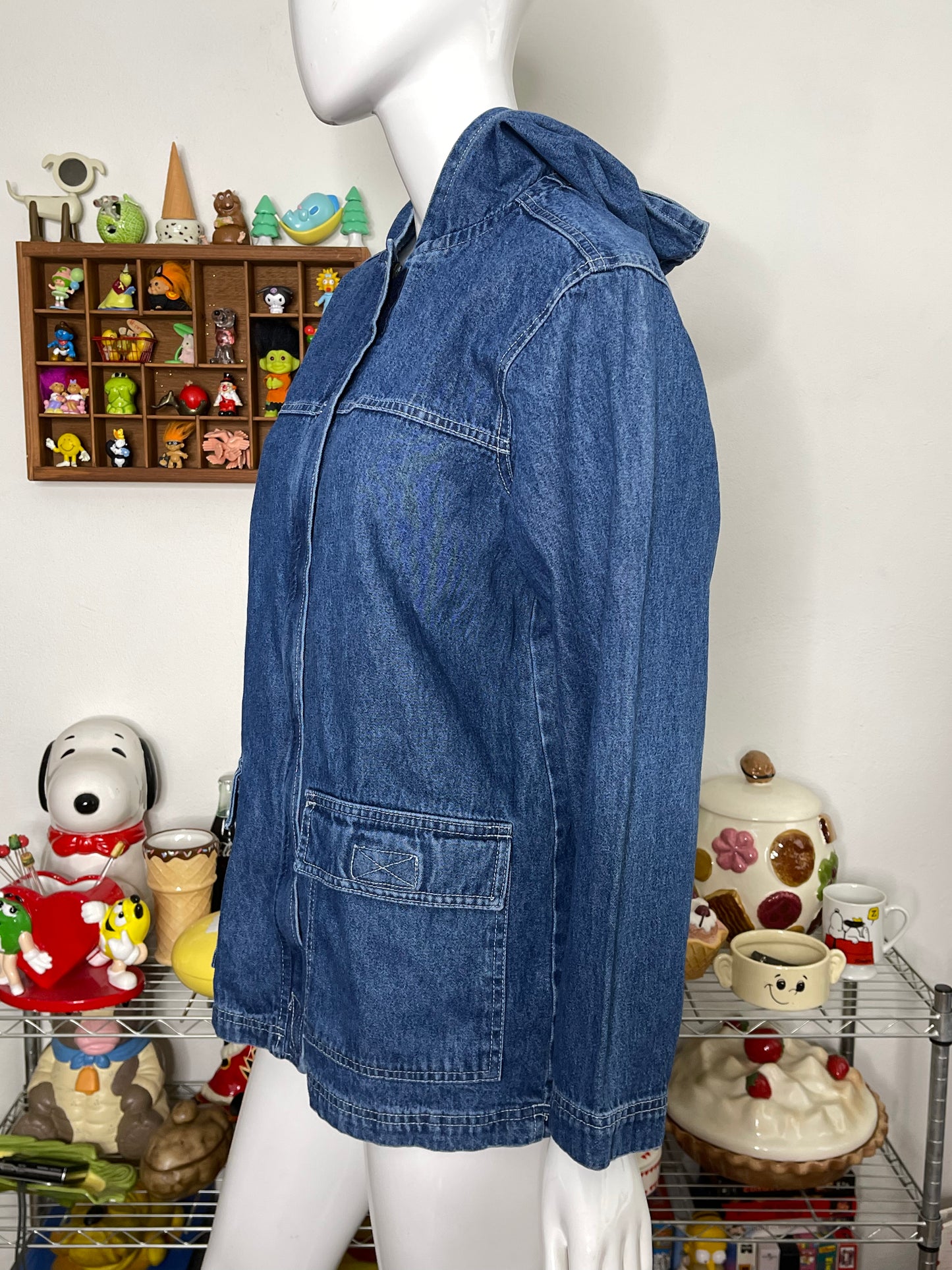 90s Denim Jean Jacket With Hood Sz M
