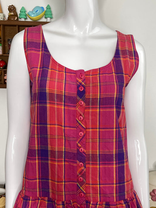 Vintage 90s Colorful Flowy Oversized Plaid Dress Sz M/L