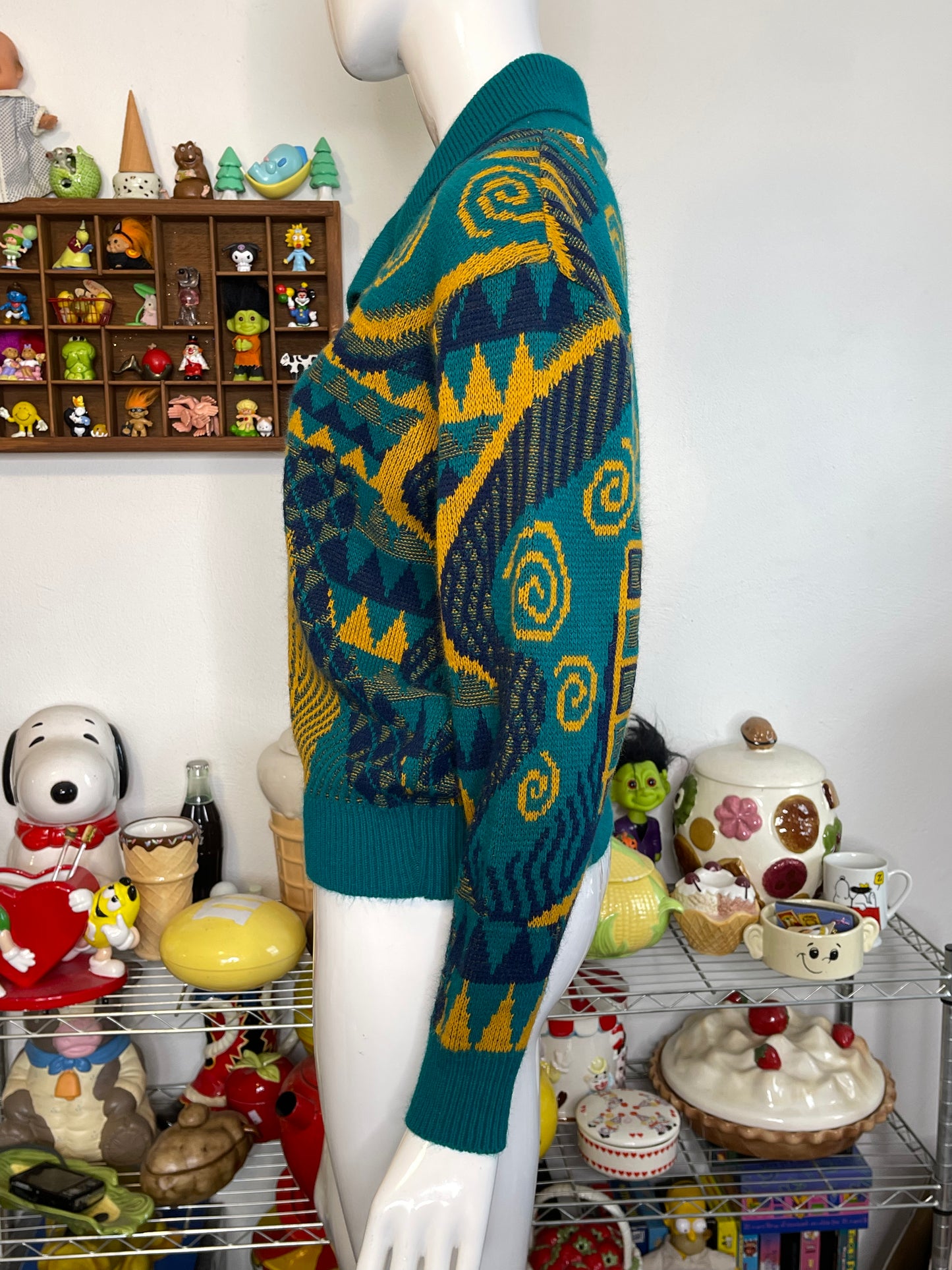 Vintage 90s Teal & Mustard Funky Knit Sweater Sz M