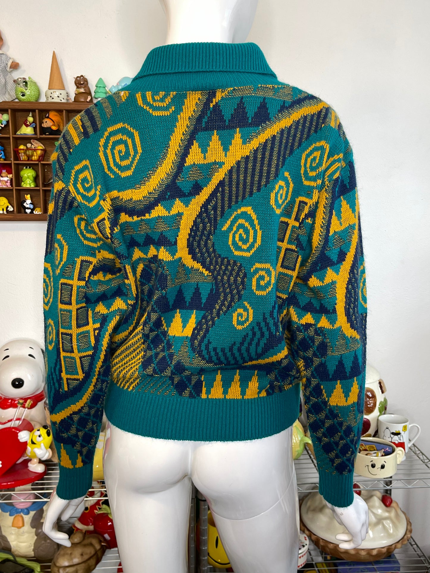 Vintage 90s Teal & Mustard Funky Knit Sweater Sz M