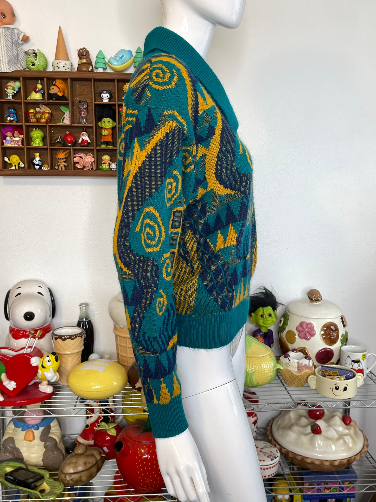 Vintage 90s Teal & Mustard Funky Knit Sweater Sz M