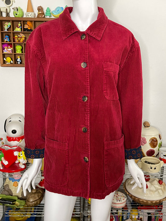 Vintage Red Corduroy Button Down Coat Sz 10
