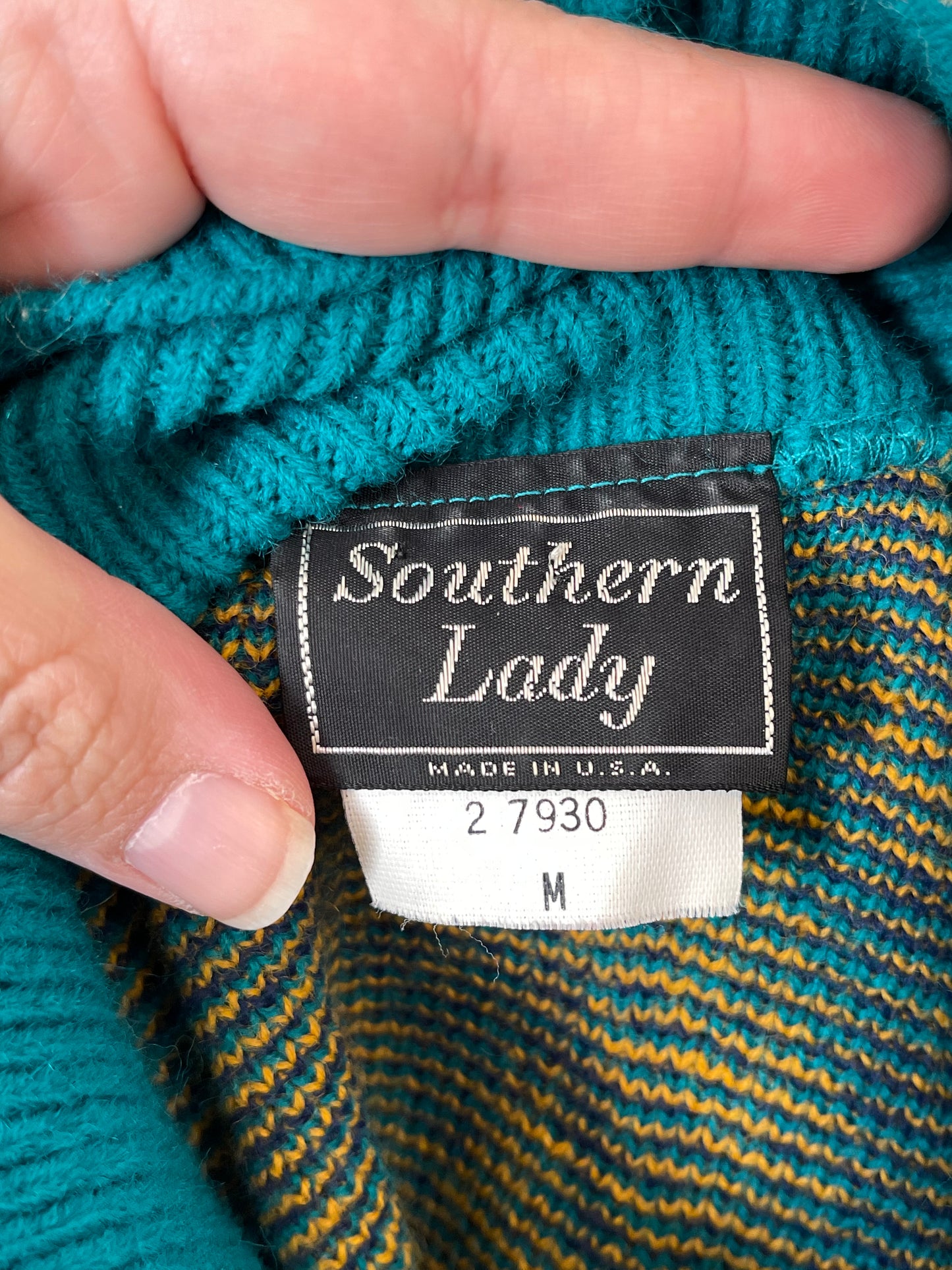 Vintage 90s Teal & Mustard Funky Knit Sweater Sz M