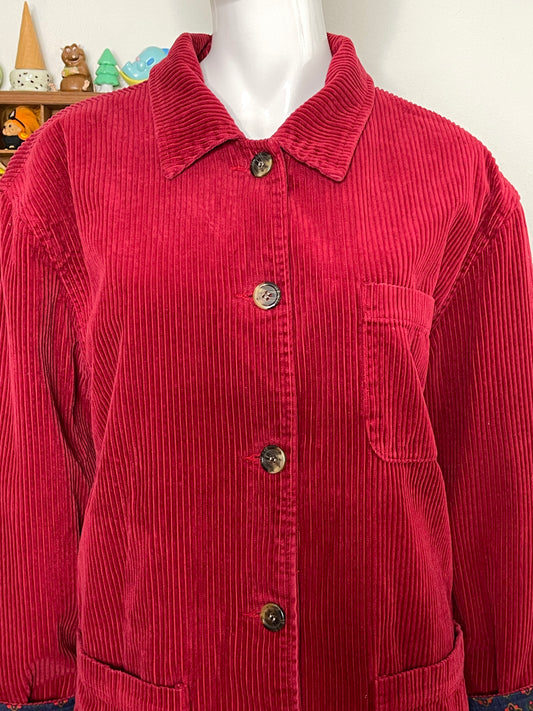 Vintage Red Corduroy Button Down Coat Sz 10