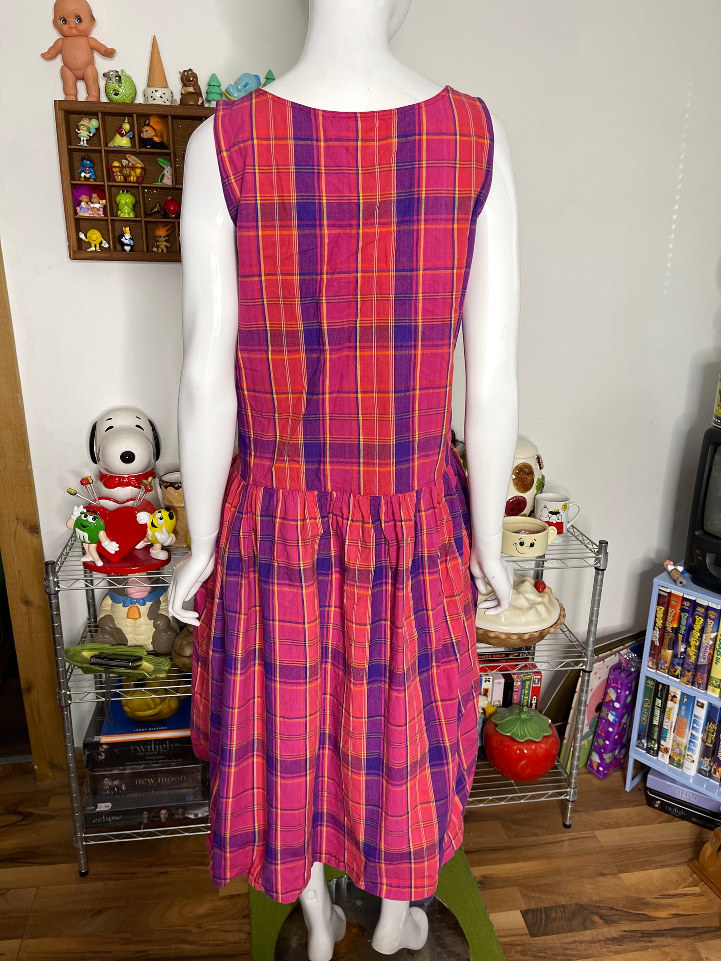 Vintage 90s Colorful Flowy Oversized Plaid Dress Sz M/L