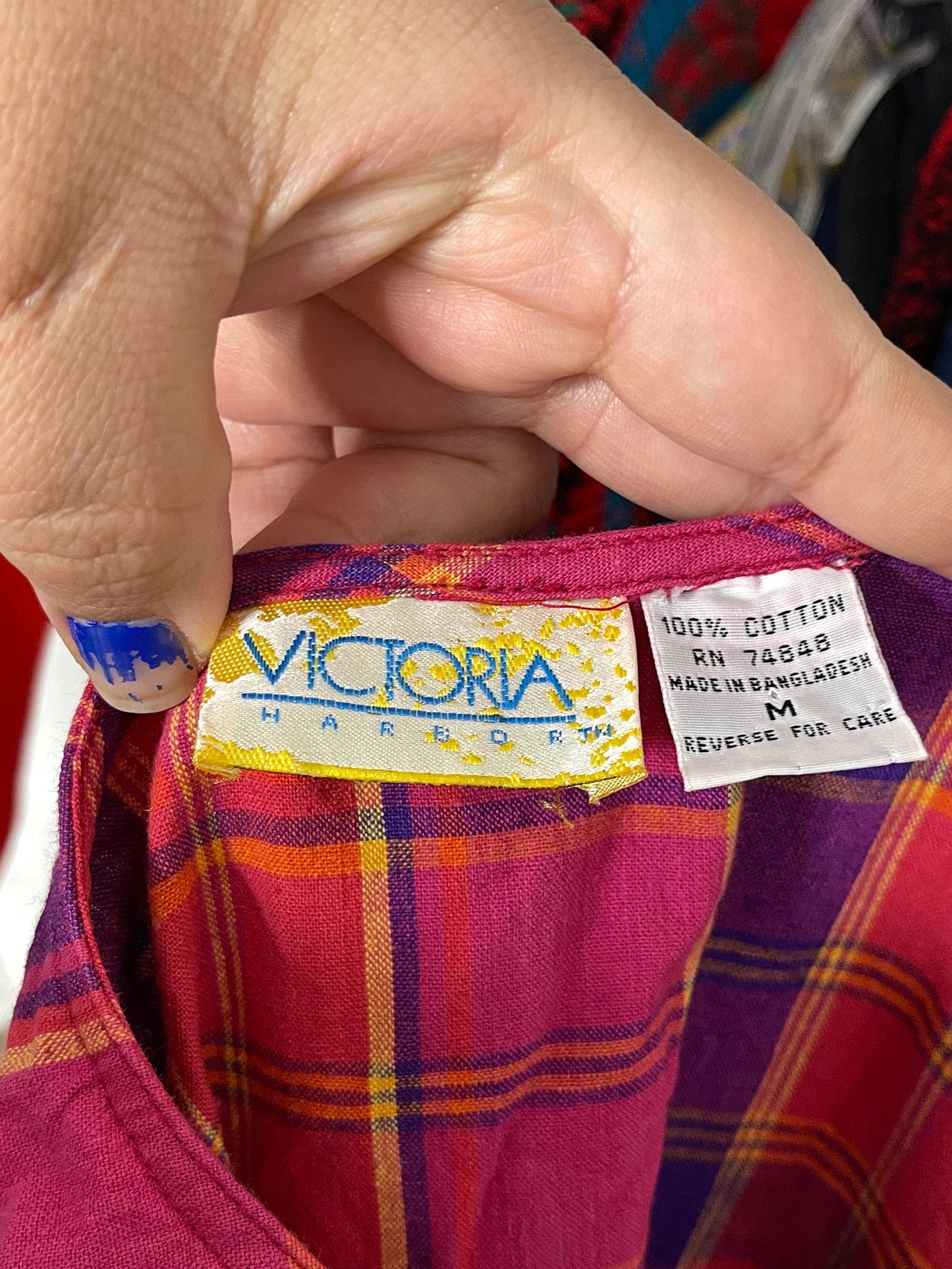 Vintage 90s Colorful Flowy Oversized Plaid Dress Sz M/L