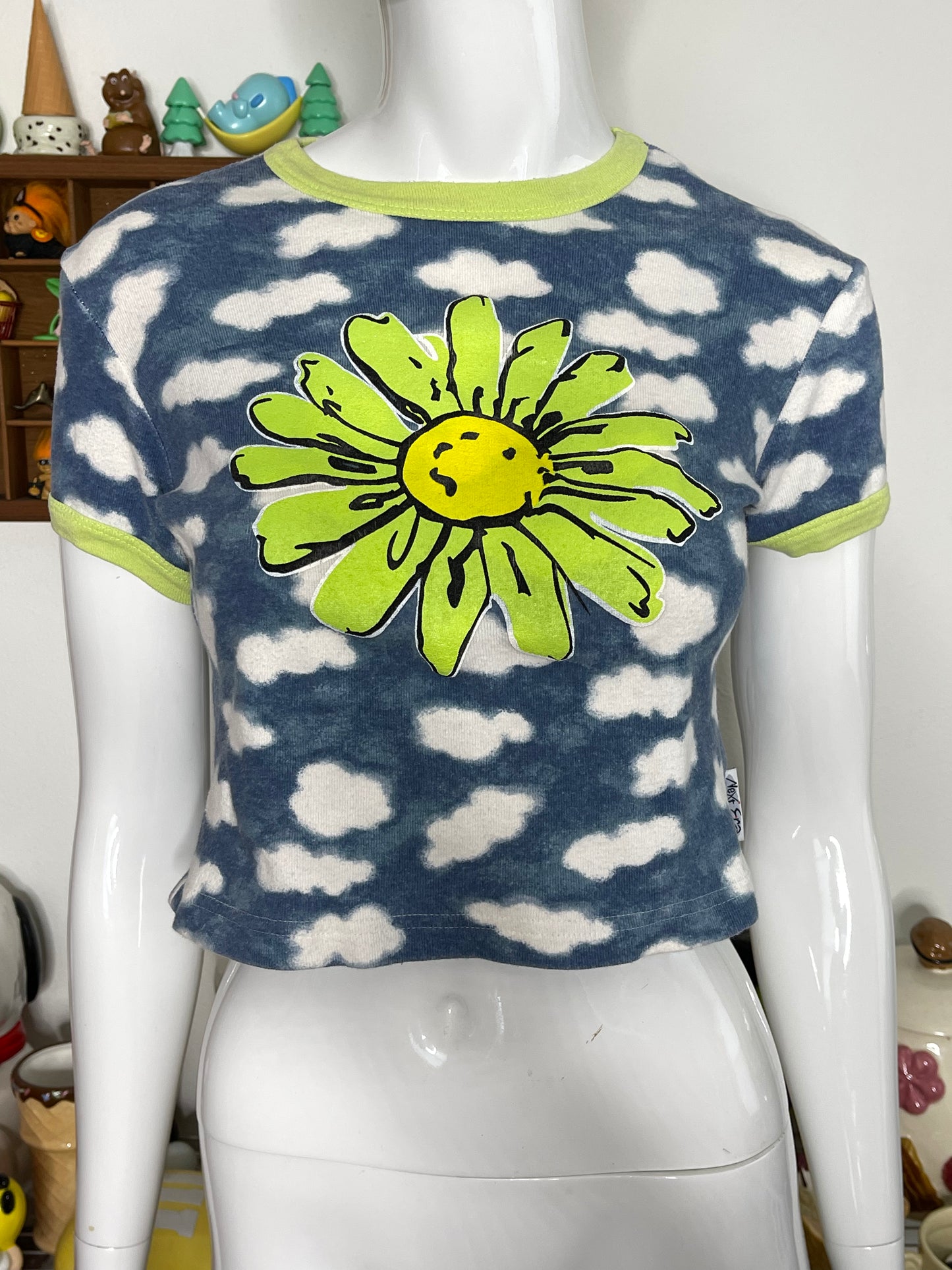Vintage 90s Flower Cloud Print Cropped Baby Tee Sz M
