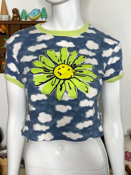 Vintage 90s Flower Cloud Print Cropped Baby Tee Sz M