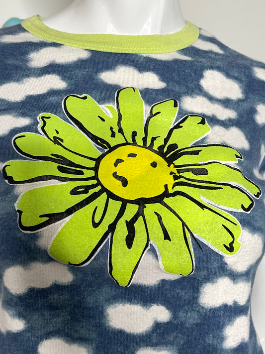 Vintage 90s Flower Cloud Print Cropped Baby Tee Sz M