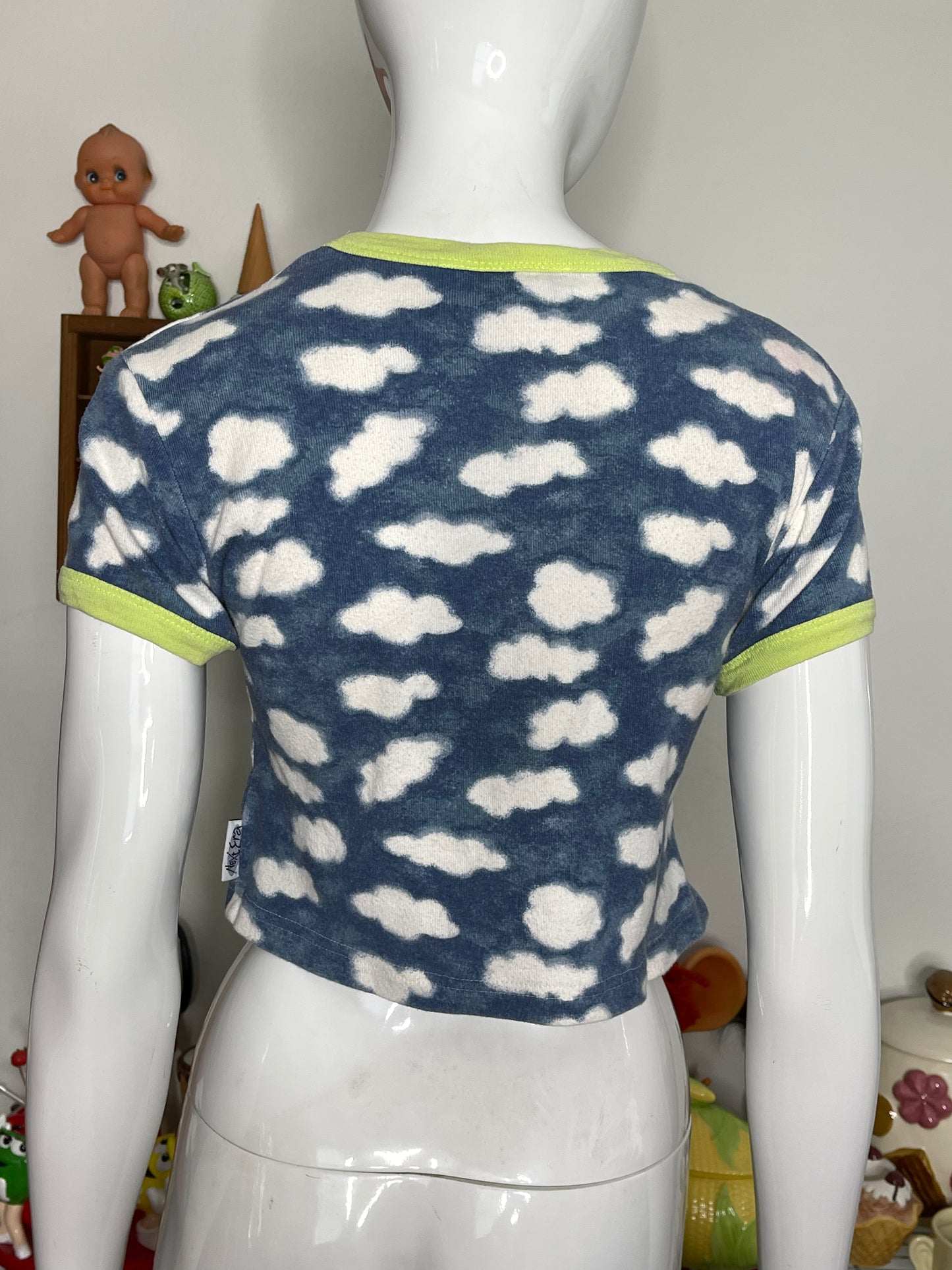 Vintage 90s Flower Cloud Print Cropped Baby Tee Sz M