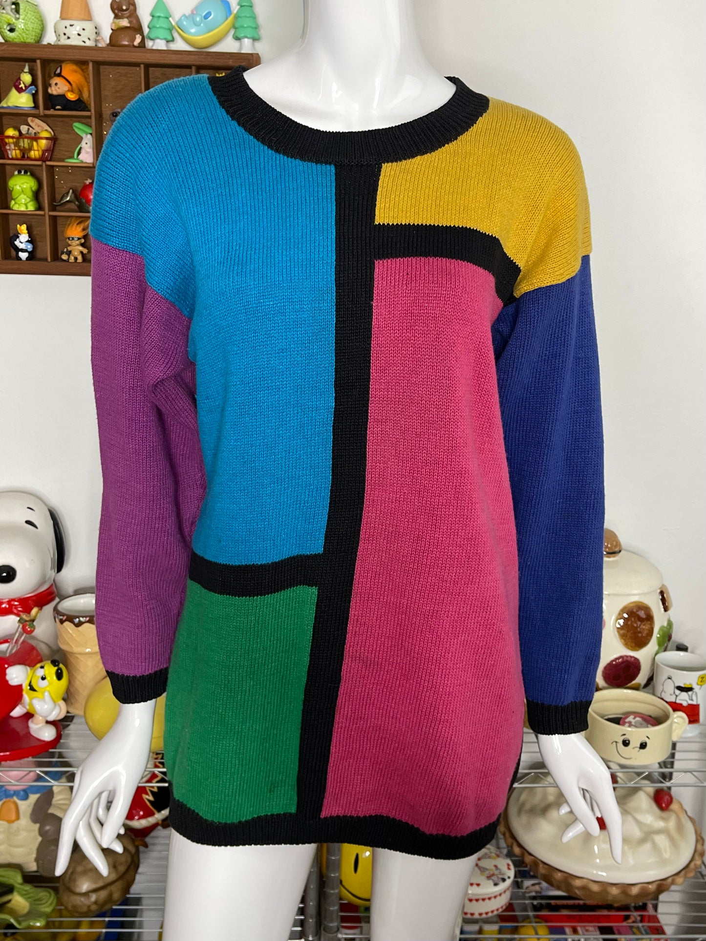 Vintage 90s Color Block Oversized Knit Sweater Sz M