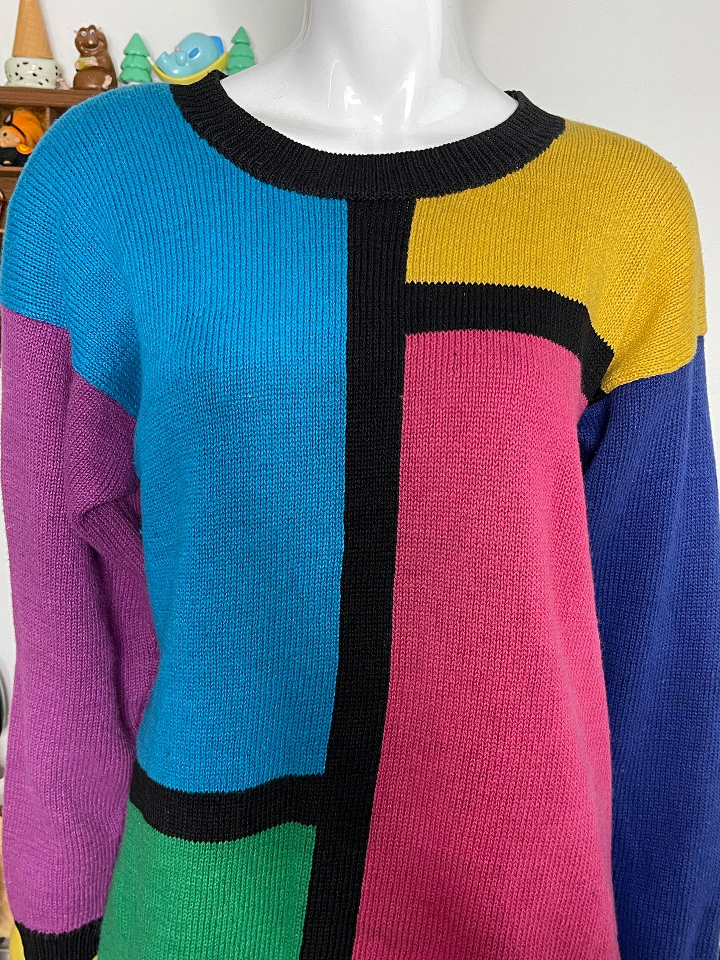 Vintage 90s Color Block Oversized Knit Sweater Sz M
