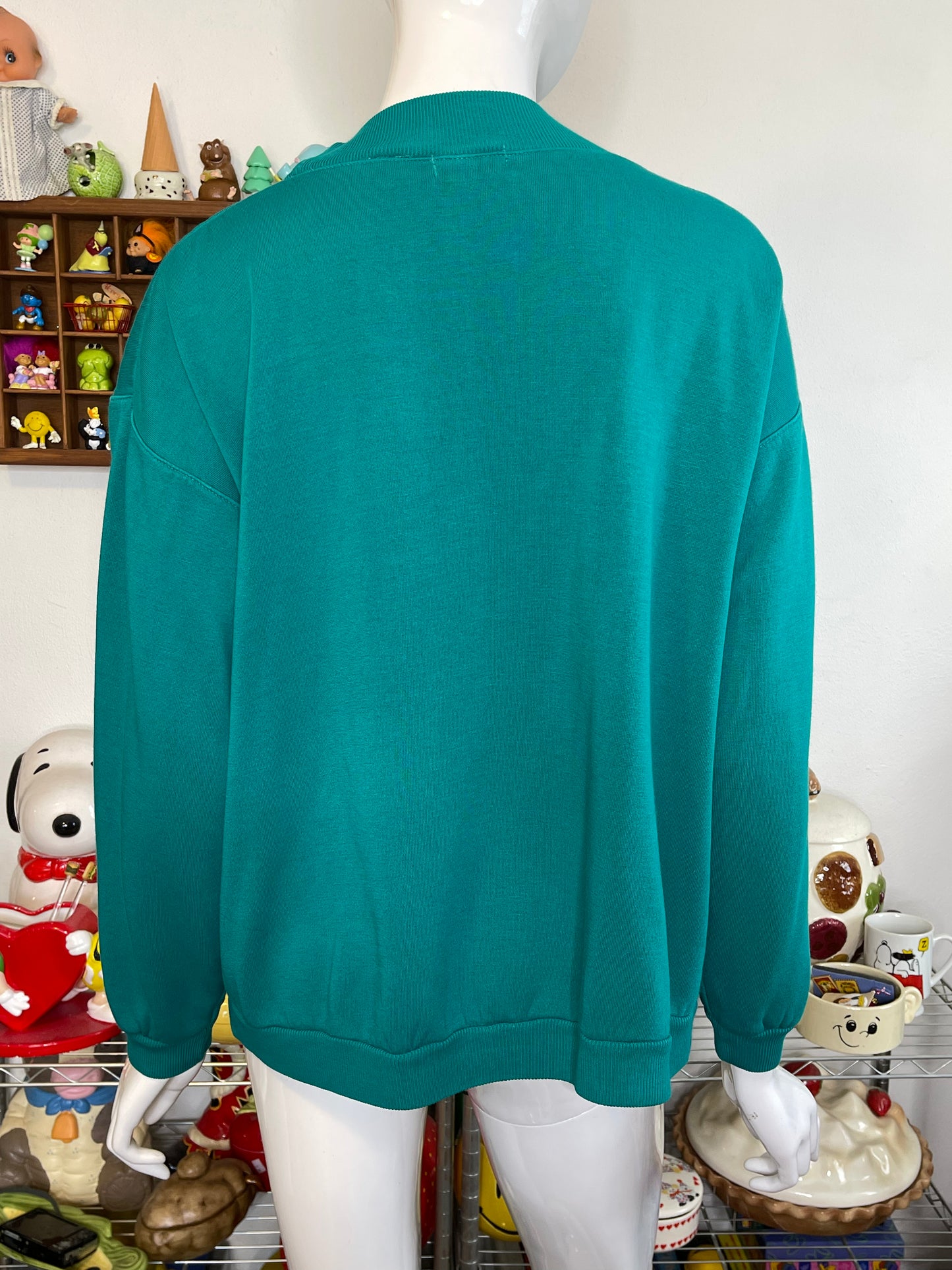 Vintage 90s Teal Green Patchwork Argyle Oversized Sweater Sz M