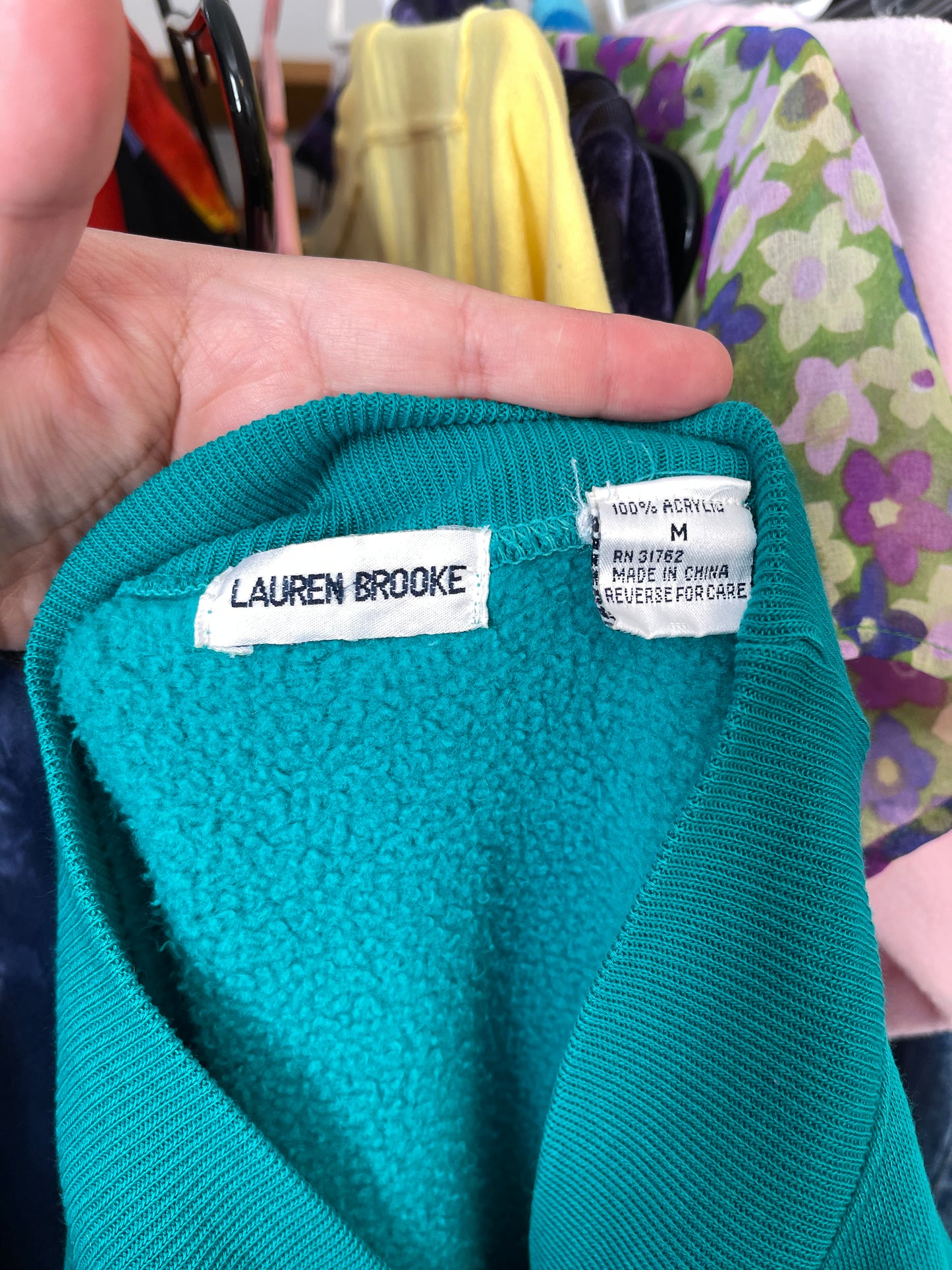 Vintage 90s Teal Green Patchwork Argyle Oversized Sweater Sz M