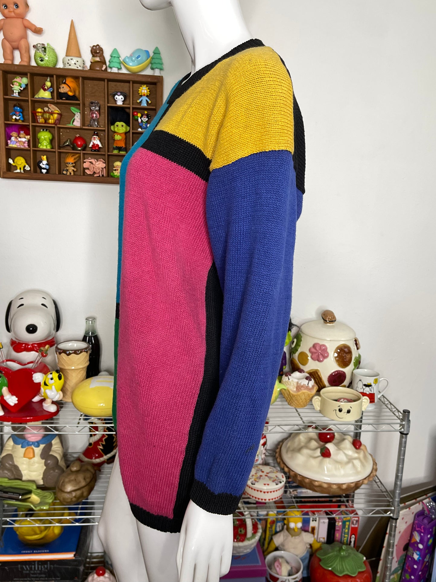 Vintage 90s Color Block Oversized Knit Sweater Sz M