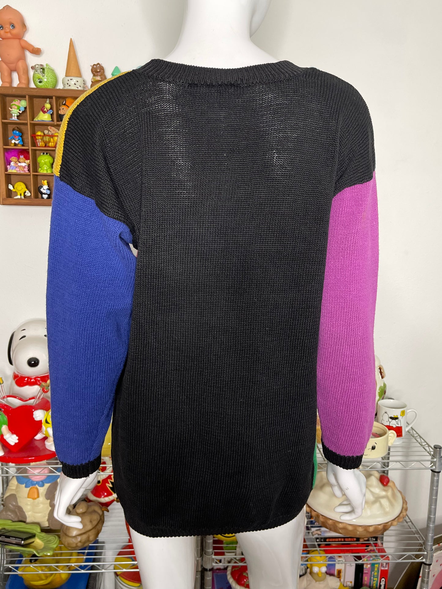 Vintage 90s Color Block Oversized Knit Sweater Sz M