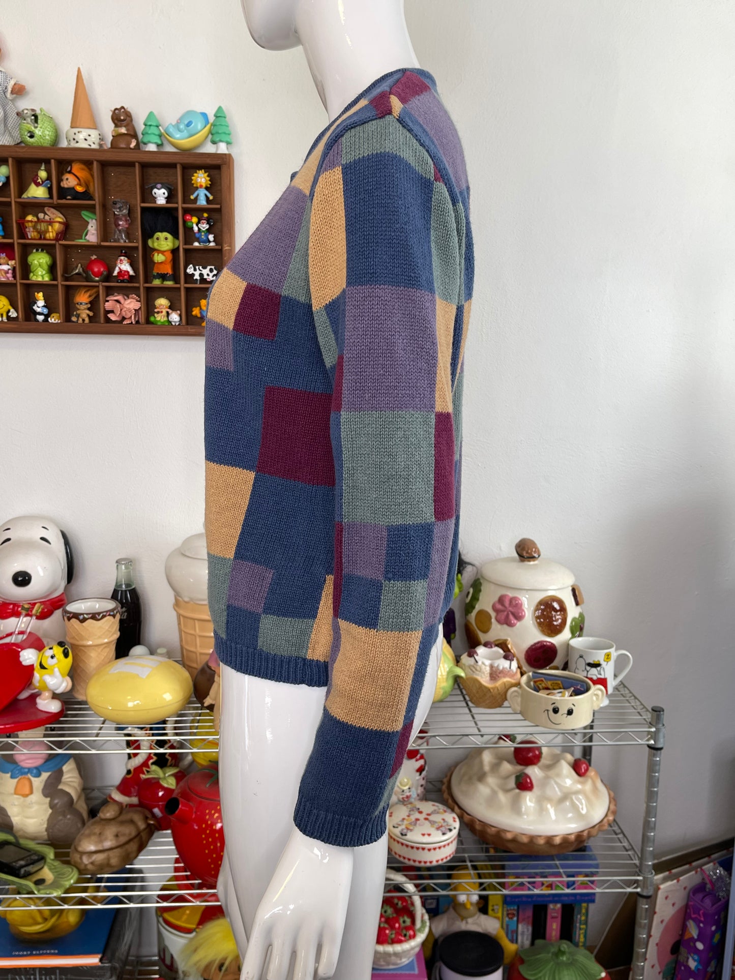 Vintage 2000s Colorful Colorblock Patchwork Knit Zip-up Cardigan Sz S