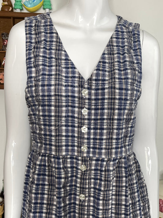 Vintage Blue & Beige Flowy Oversized Plaid Maxi Dress Sz M