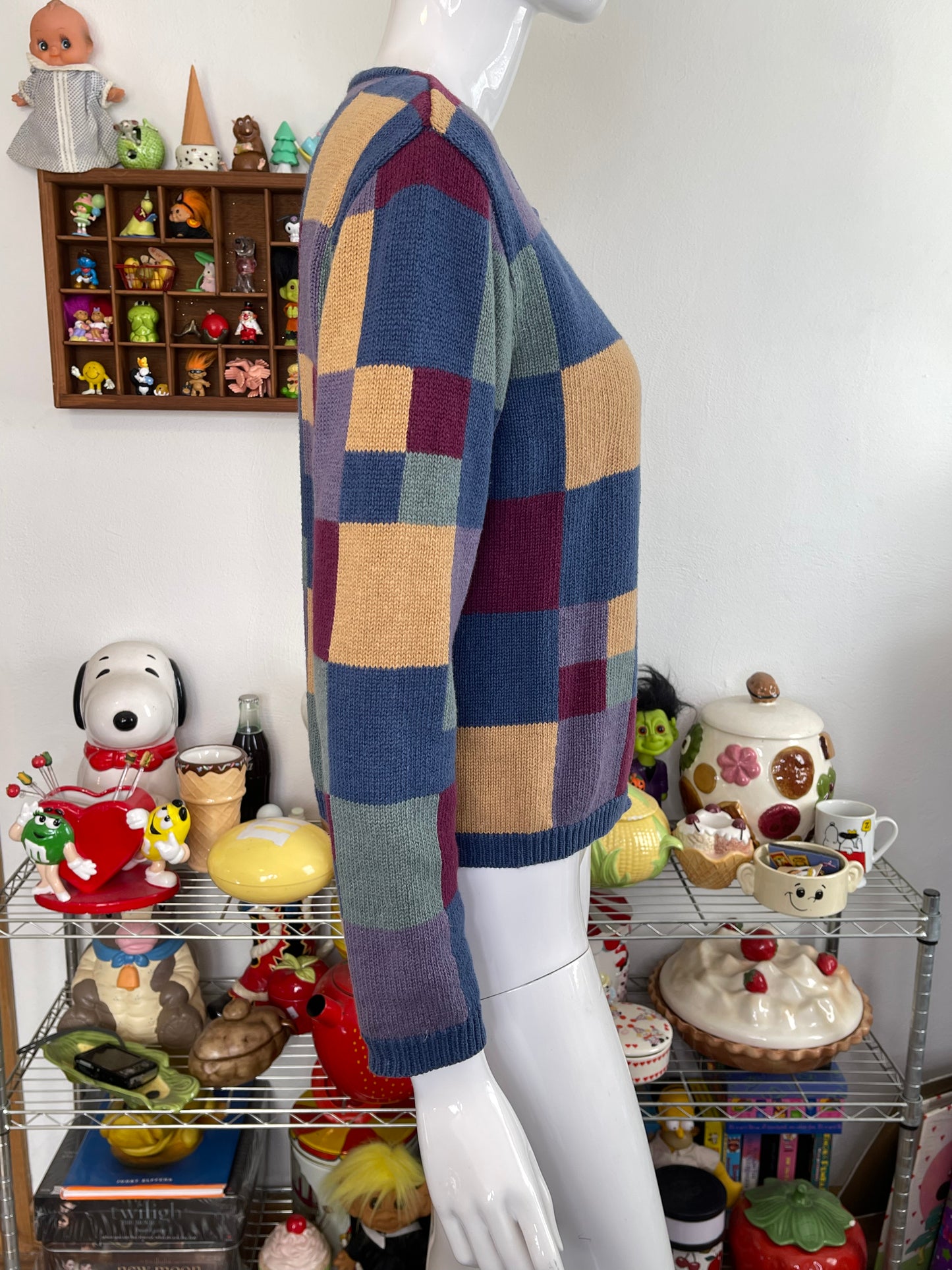 Vintage 2000s Colorful Colorblock Patchwork Knit Zip-up Cardigan Sz S