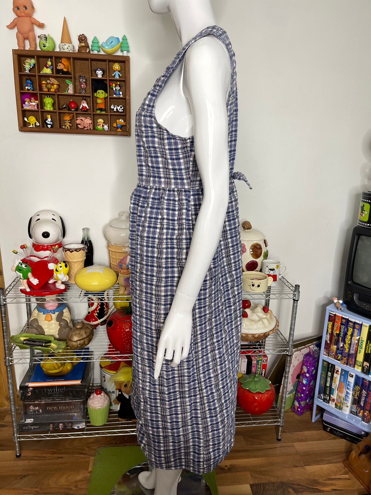 Vintage Blue & Beige Flowy Oversized Plaid Maxi Dress Sz M