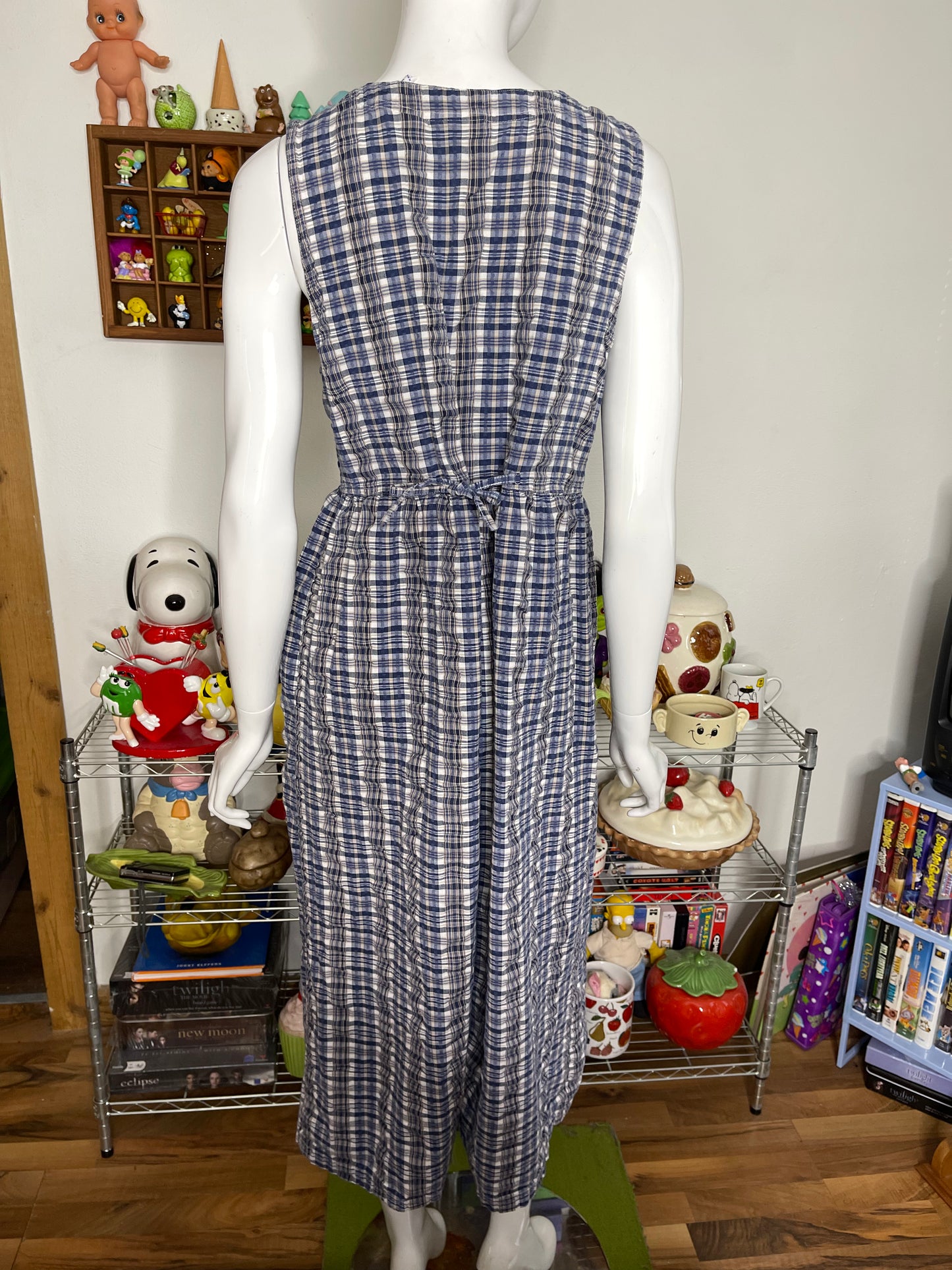 Vintage Blue & Beige Flowy Oversized Plaid Maxi Dress Sz M