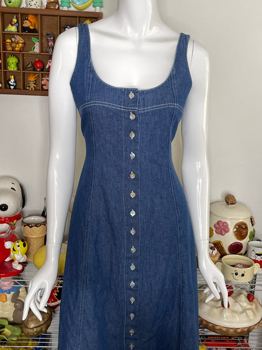 Vintage Denim Button Down Maxi Dress Sz 7