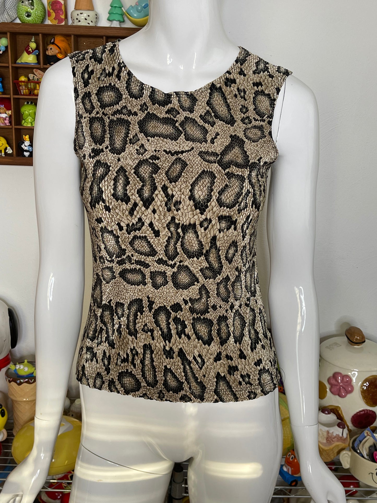 2000s Snake Print Textured Stretchy Tank Top Sz S/M