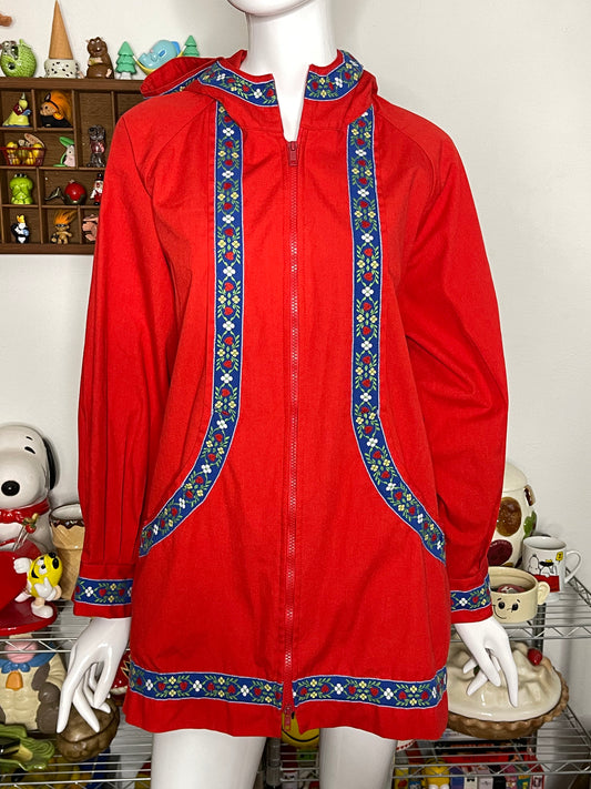 Vintage Red Strawberry Floral Heart Light Weight Jacket Sz L