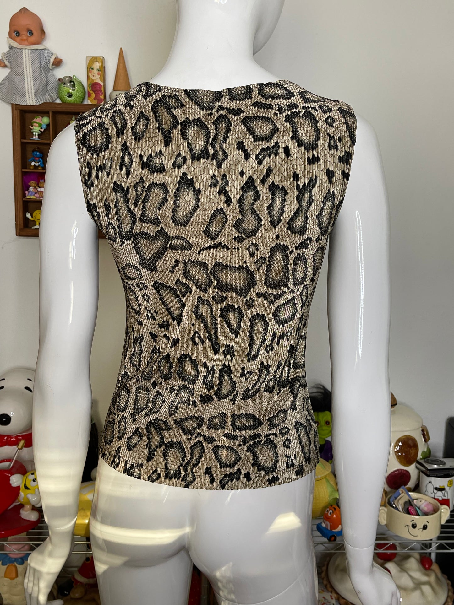 2000s Snake Print Textured Stretchy Tank Top Sz S/M