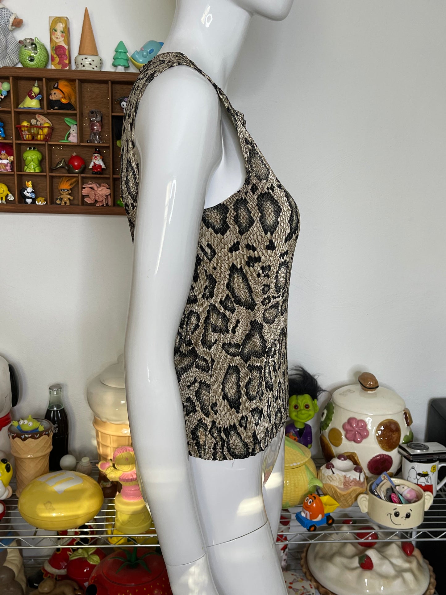 2000s Snake Print Textured Stretchy Tank Top Sz S/M