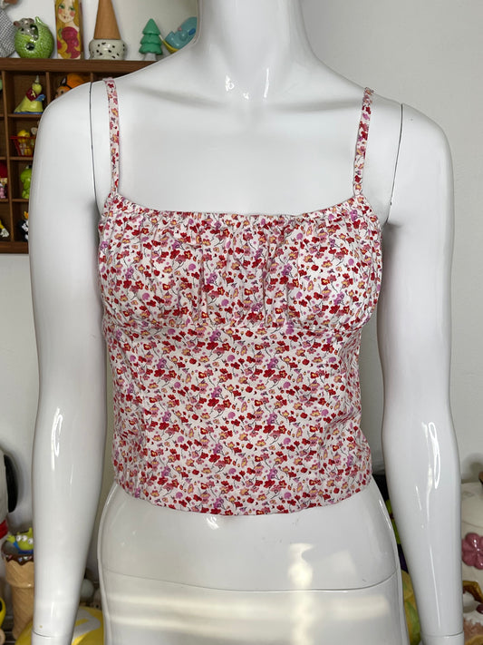 Vintage Pink Floral Open Back Forever 21 Cropped Tank Top Sz S/M