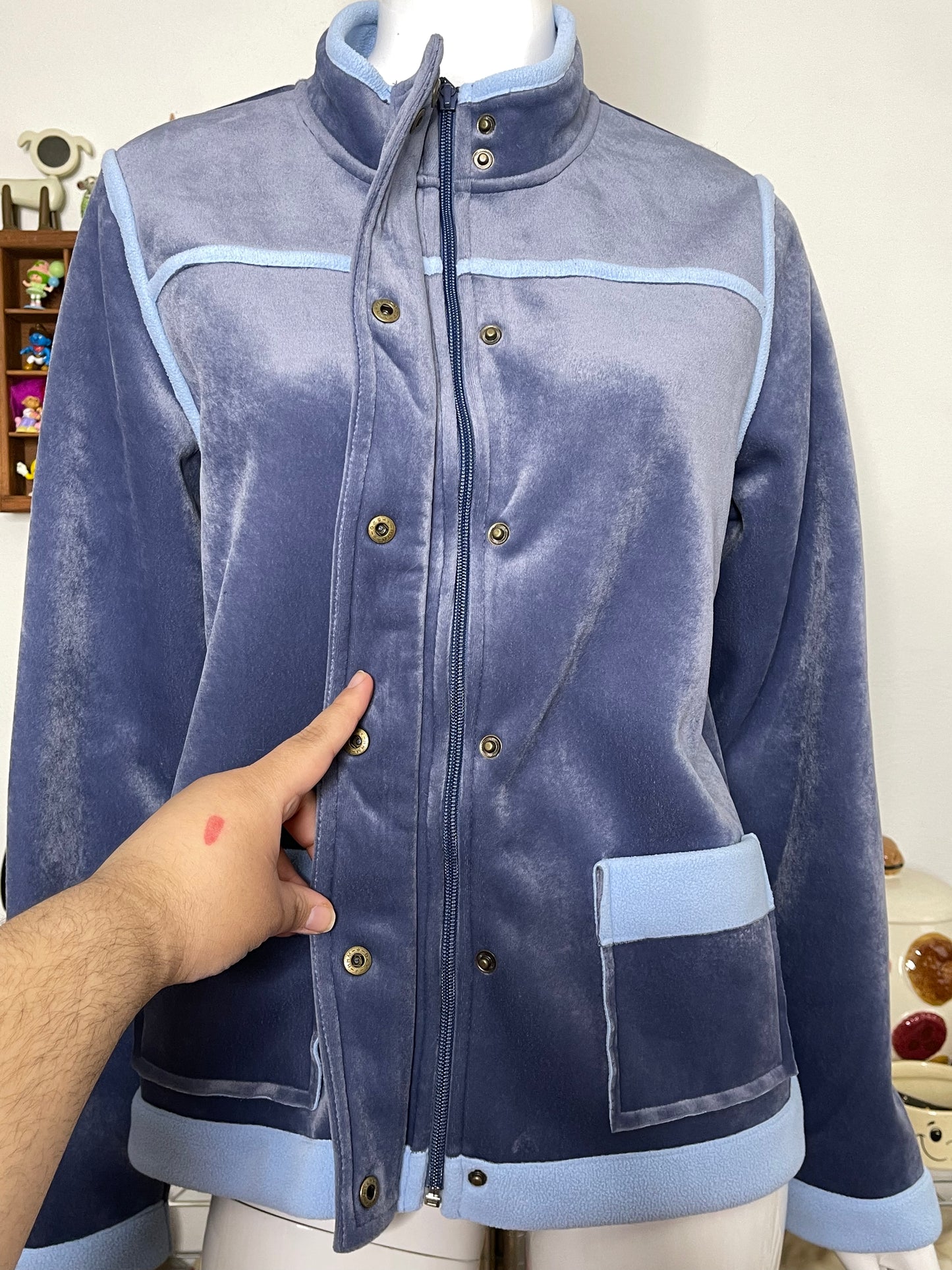 2000s velour plush & fleece trim jacket sz M