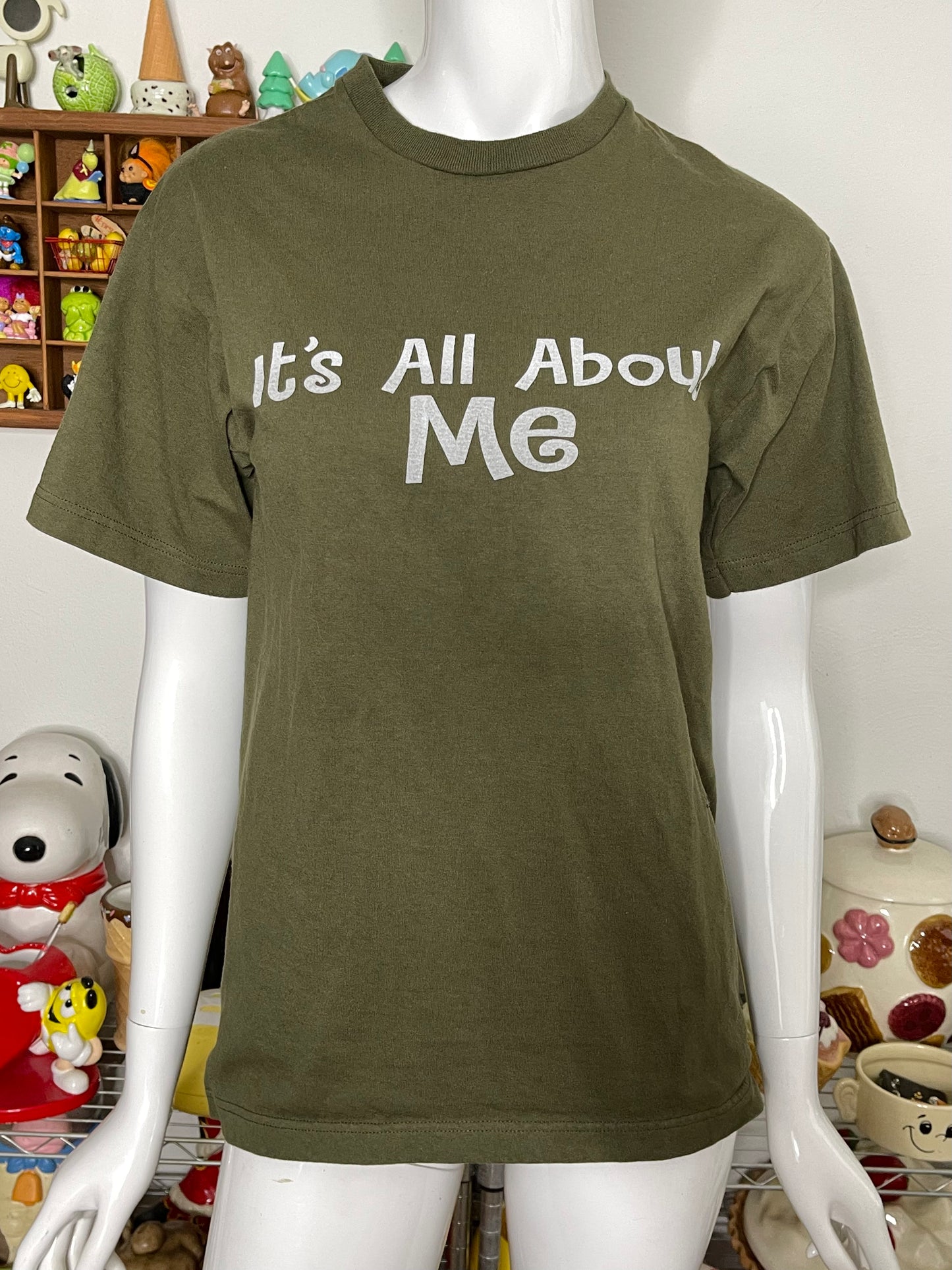 2000s It's All About Me Army Green Graphic Tee Sz M