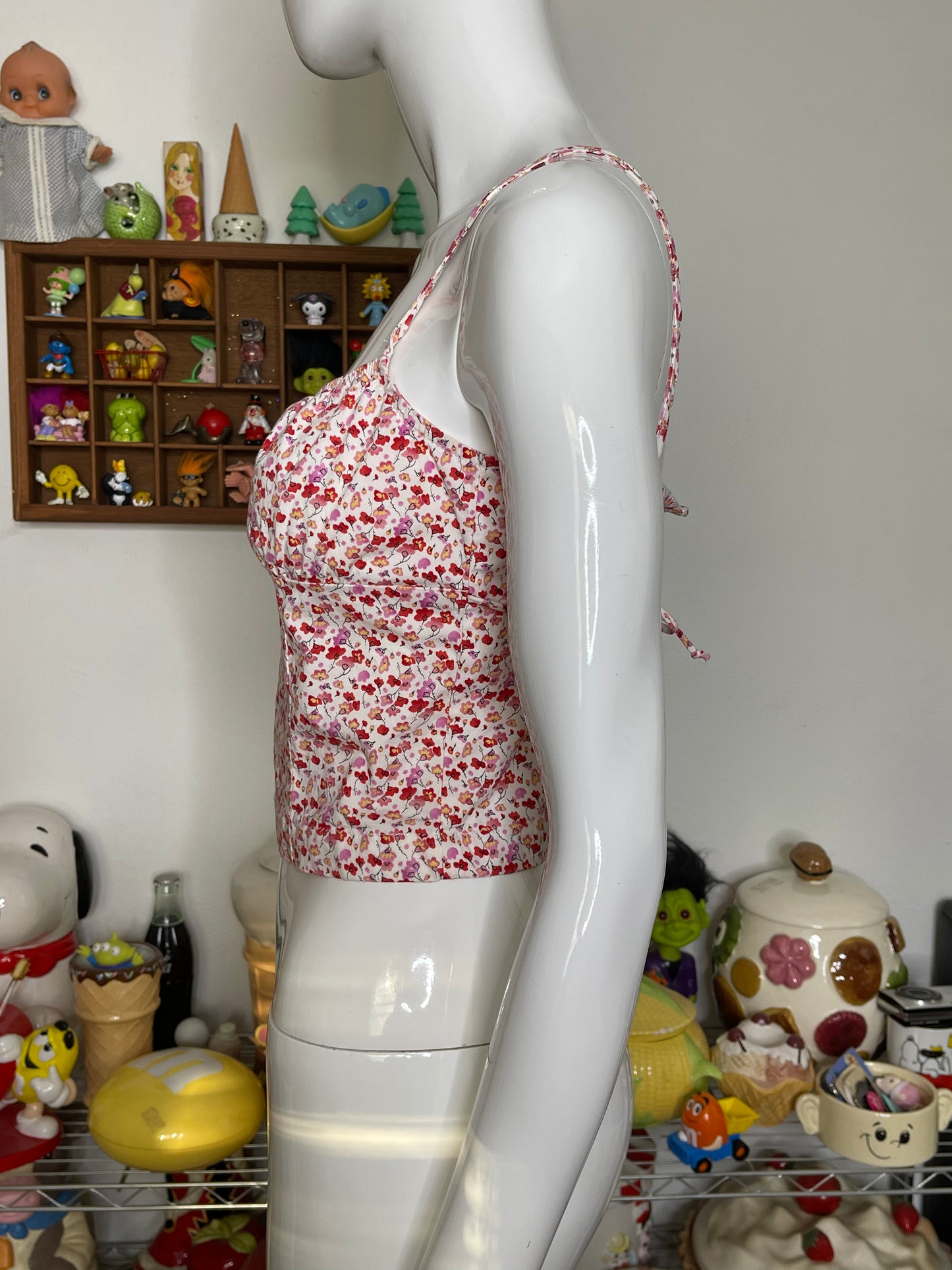 Vintage Pink Floral Open Back Forever 21 Cropped Tank Top Sz S/M