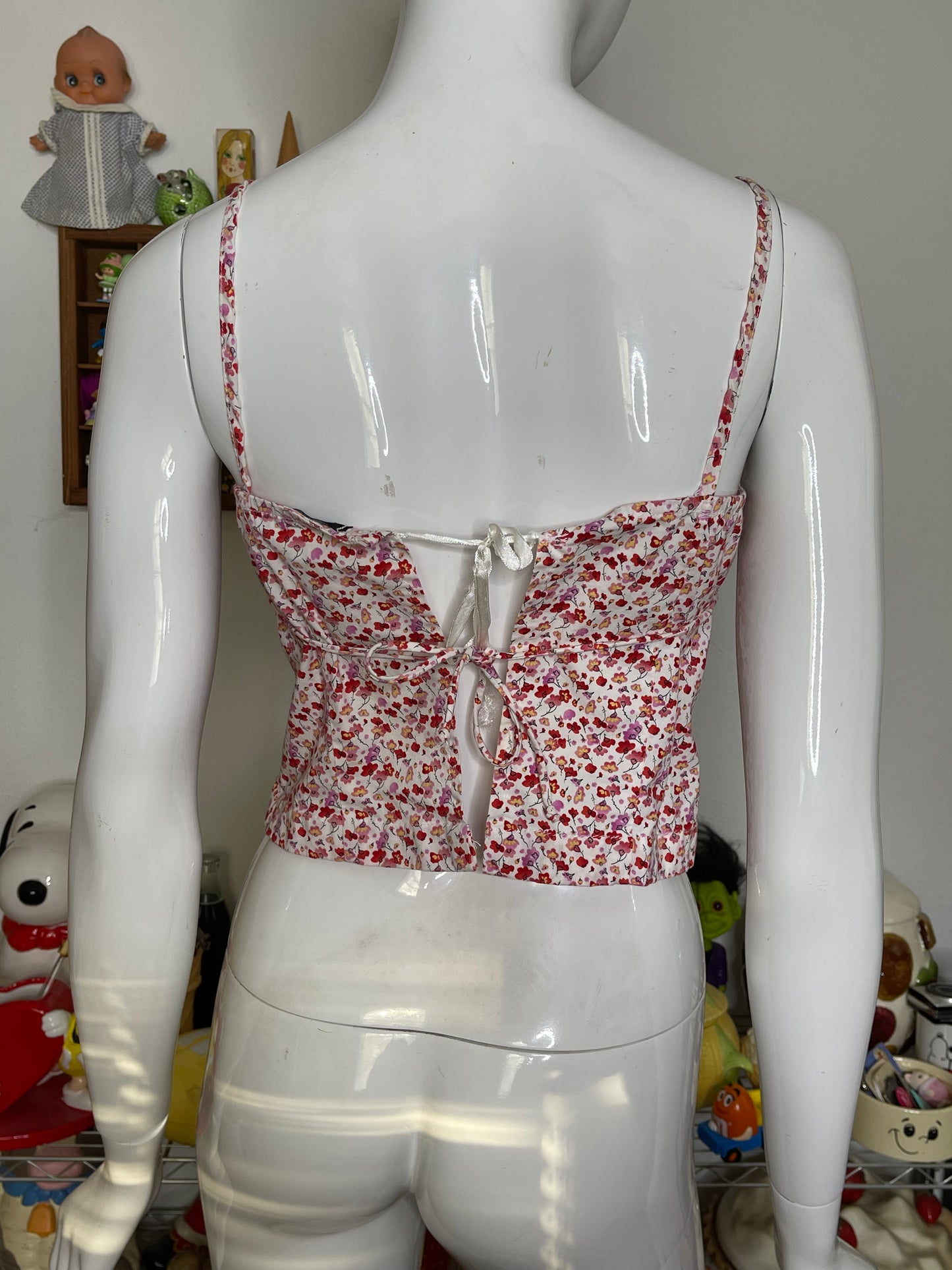 Vintage Pink Floral Open Back Forever 21 Cropped Tank Top Sz S/M