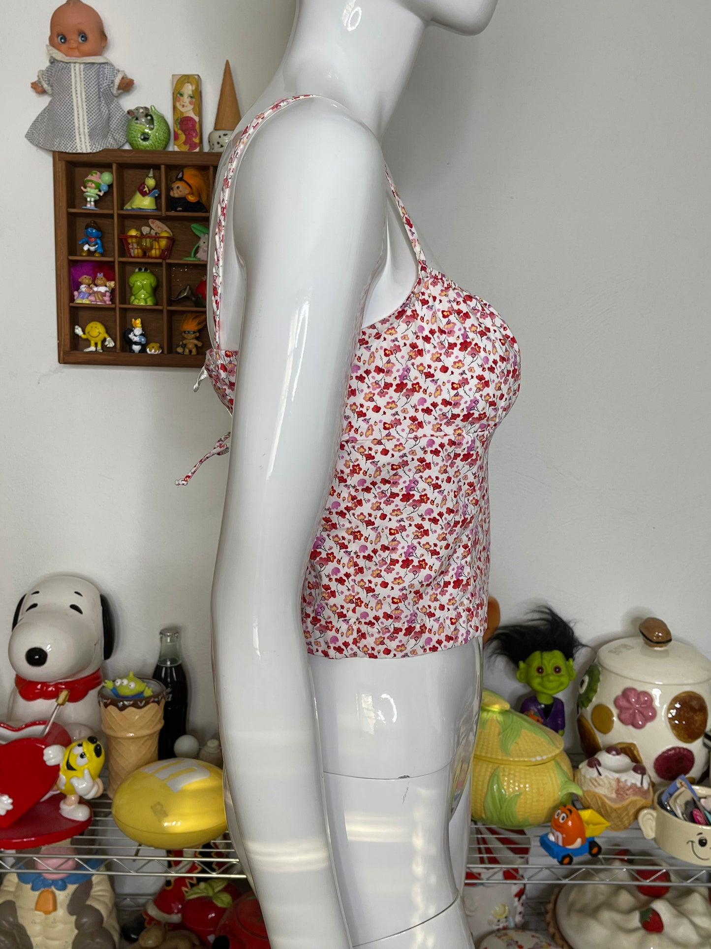 Vintage Pink Floral Open Back Forever 21 Cropped Tank Top Sz S/M