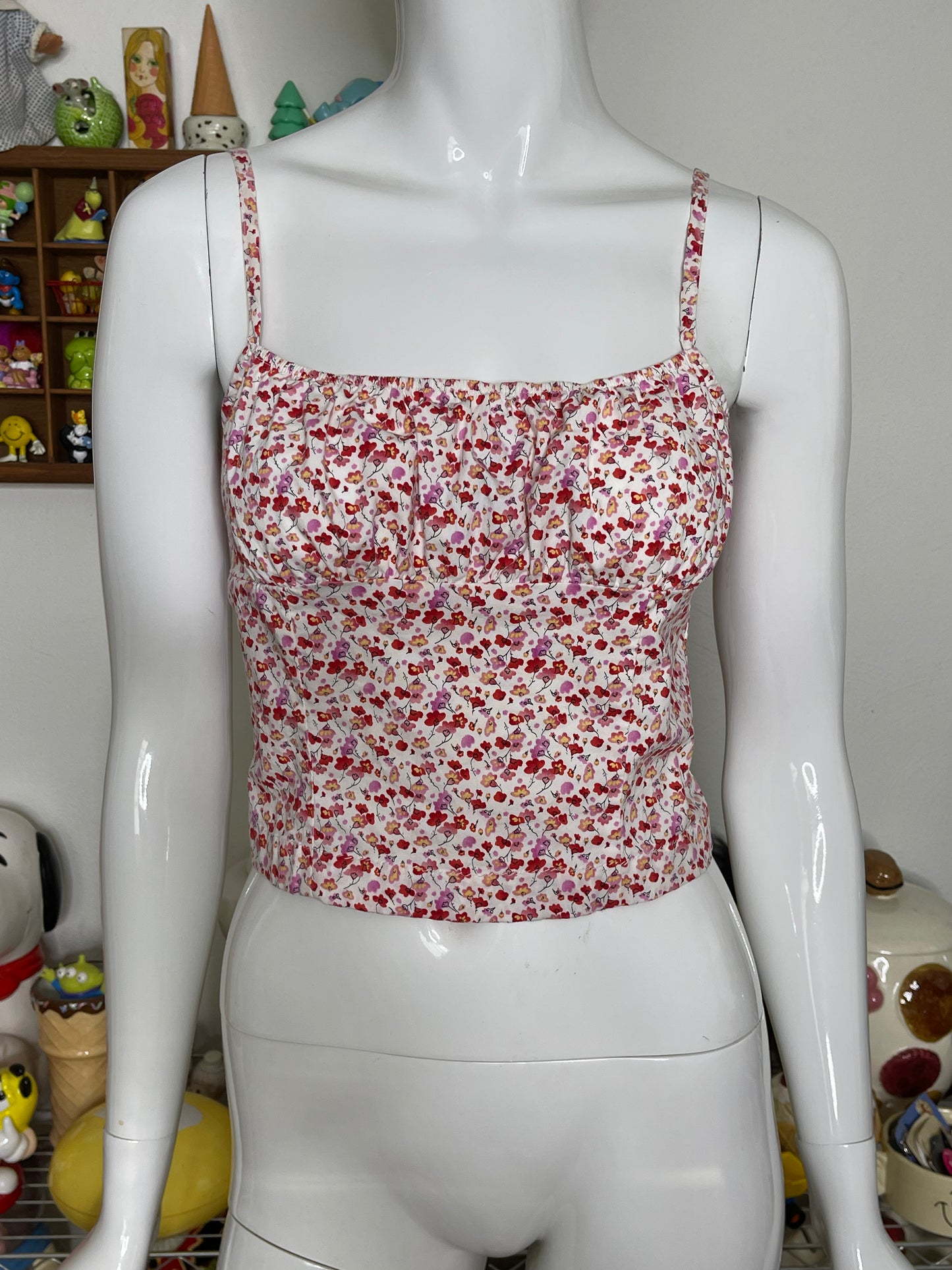 Vintage Pink Floral Open Back Forever 21 Cropped Tank Top Sz S/M