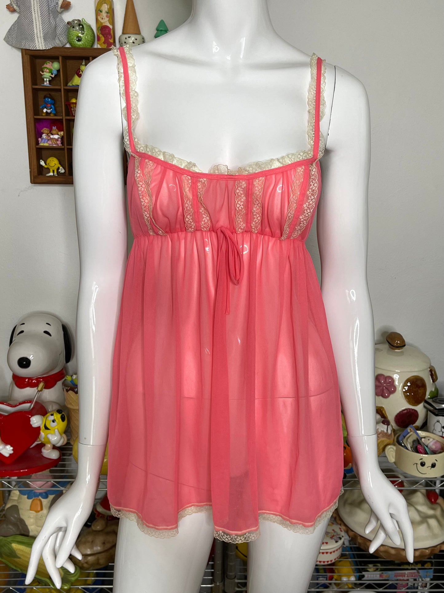 2000s Victoria's Secret Sheer Coral Pink Mesh Lingerie Top Sz XS