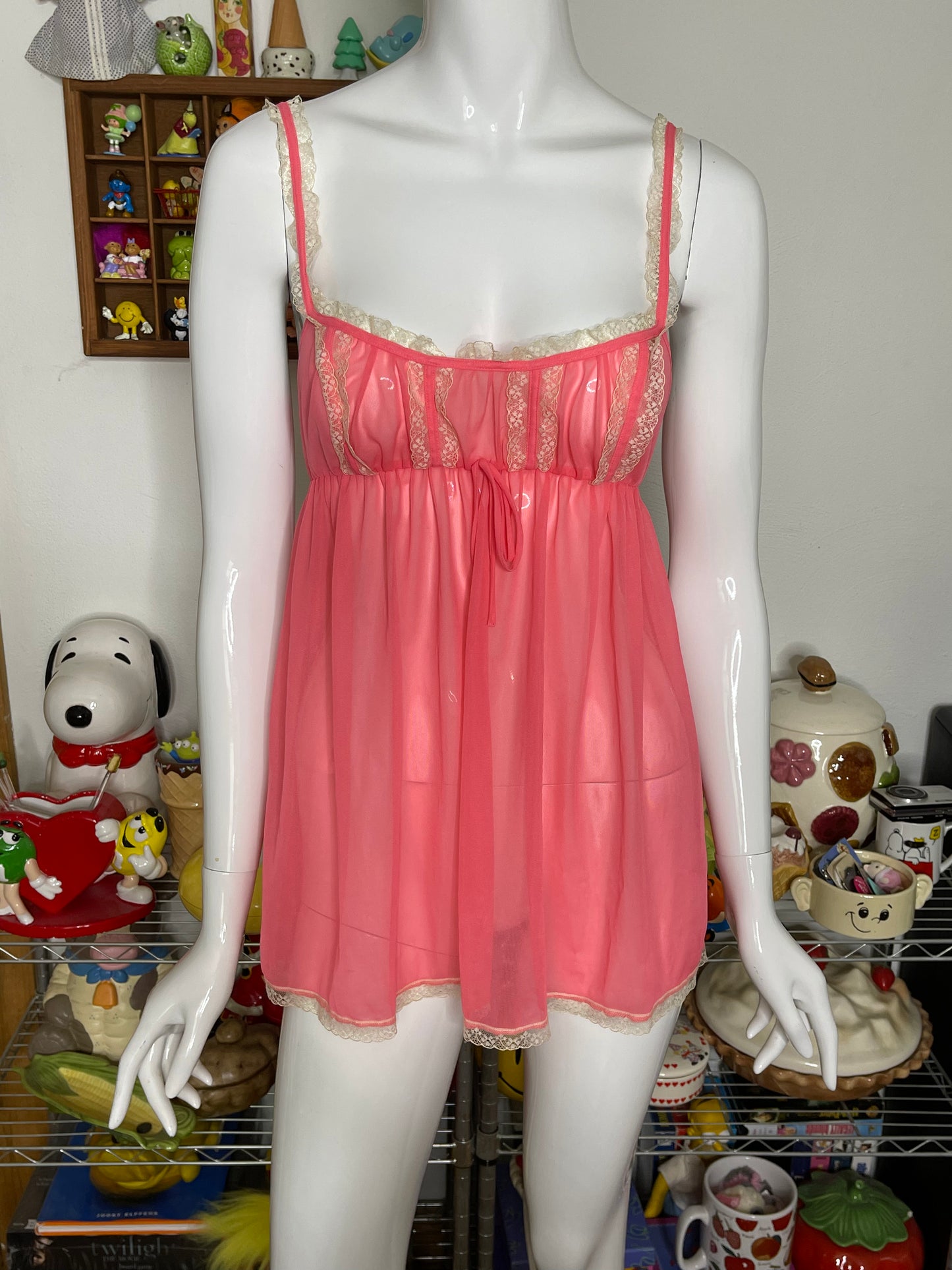 2000s Victoria's Secret Sheer Coral Pink Mesh Lingerie Top Sz XS