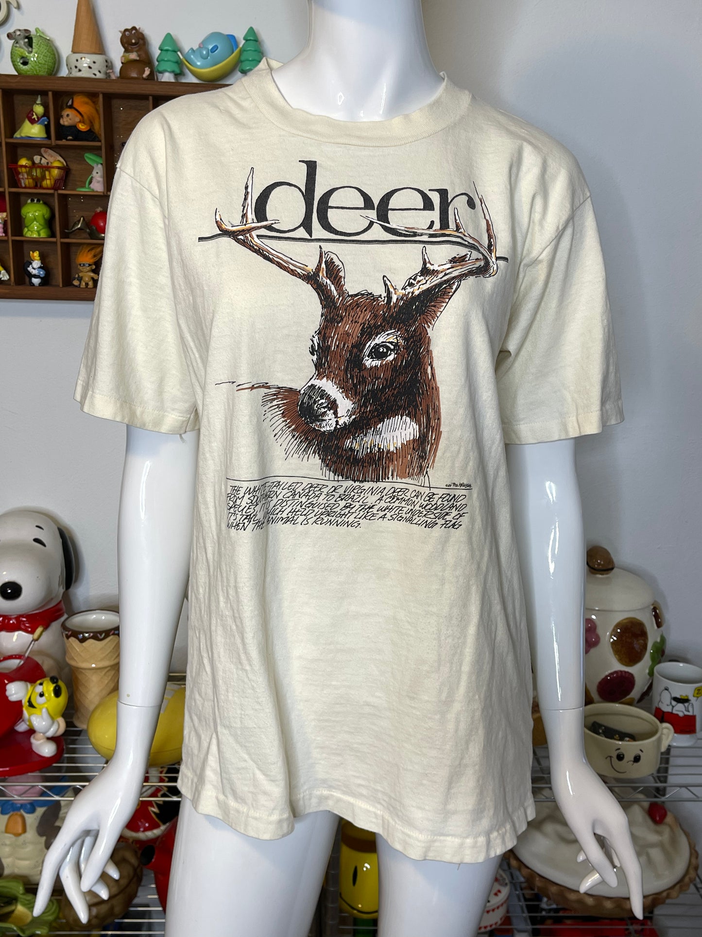 Vintage 80s White-Tailed Deer Graphic Tee Sz M