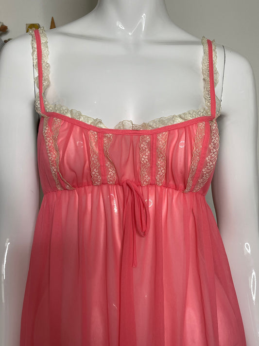 2000s Victoria's Secret Sheer Coral Pink Mesh Lingerie Top Sz XS